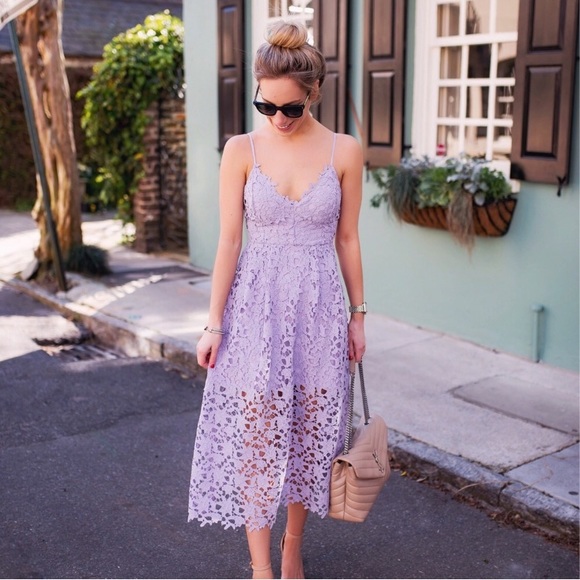 Anthropologie Dresses & Skirts - Anthro Purple Lavender Floral Lace Midi Dress